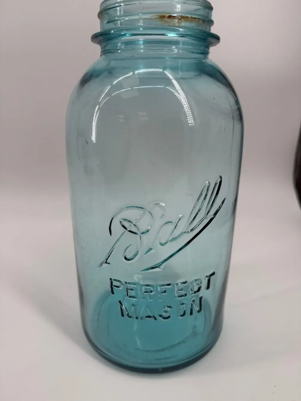 Vintage Blue Ball Perfect Mason Jar Aqua Glass 1/2 Gallon Canning Bottom Mark 6